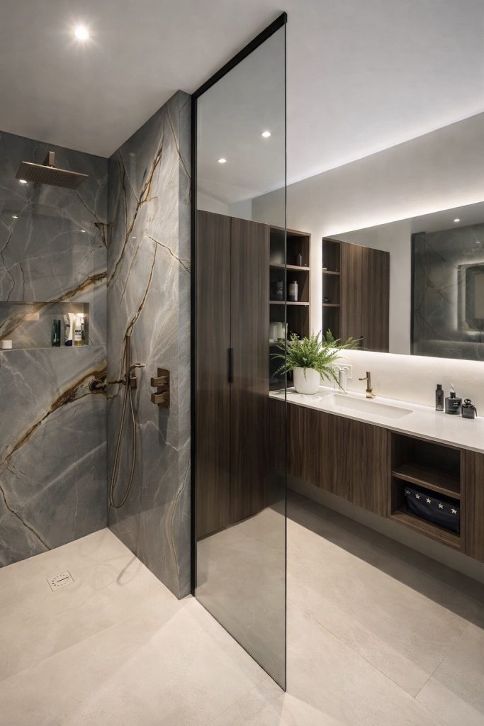 Photo d'une salle de bain carrelée